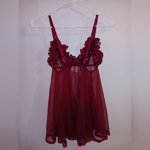 Vintage Frederick's of Hollywood Deep Red Lace Chemise Ruffles - Picture 3 of 4